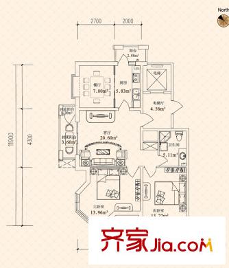 悅城H10號(hào)樓戶型圖C 2室2廳1衛(wèi)1廚