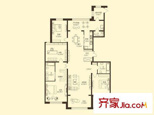 寶宇天峰3、4#一、三單元面積267.75-267.70平戶型 4室2廳3衛(wèi)1廚