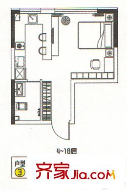 學(xué)府尚居B3戶型 1室1衛(wèi)1廚