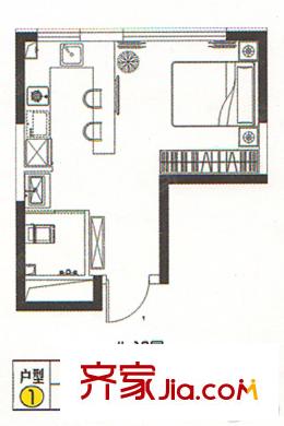 學(xué)府尚居B1戶型 1室1衛(wèi)1廚