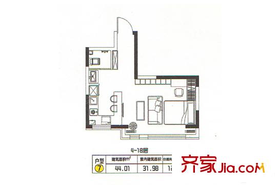 學(xué)府尚居B7戶型 1室1衛(wèi)1廚