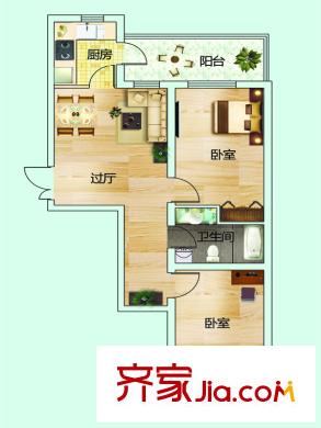 龍澤金水尚都3、4、6A、6B、公寓A、公寓B棟G戶型 2室1廳1衛(wèi)1廚