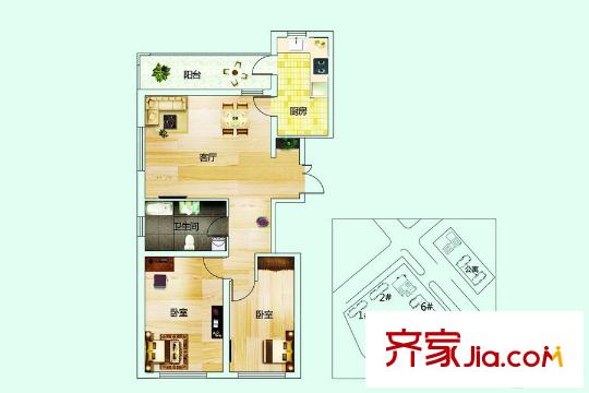 龍澤金水尚都A戶型 2室1廳1衛(wèi)1廚