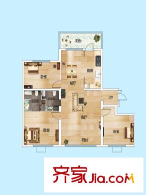 龍澤金水尚都1、2棟E戶型 3室2廳2衛(wèi)1廚