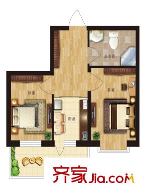 時(shí)尚派C-1戶型 2室1衛(wèi)1廚