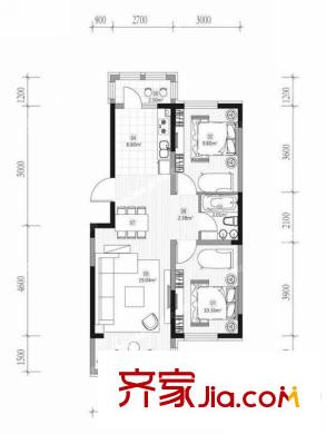 天悅項(xiàng)目通用B戶型圖 2室1廳1衛(wèi)1廚