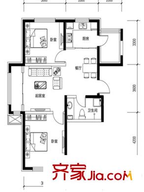 鼎力葉知林F戶型 2室2廳1衛(wèi)1廚