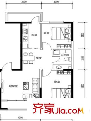 鼎力葉知林E戶型 2室2廳1衛(wèi)1廚