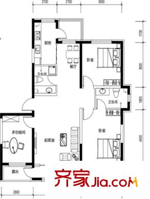 鼎力葉知林D戶型 3室2廳2衛(wèi)1廚