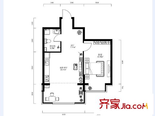 恒祥中山3號(hào)樓01戶型圖 1室1廳1衛(wèi)1廚