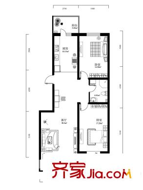 恒祥中山8號(hào)樓02戶型圖 2室1廳1衛(wèi)1廚