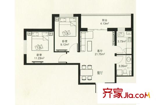 湘江悅高層戶型 2室2廳1衛(wèi)1廚