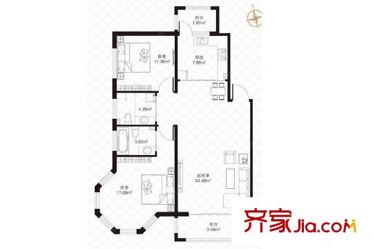 湘江悅多層U戶型 2室2廳2衛(wèi)1廚