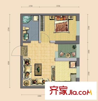 領(lǐng)域佳境二期A戶(hù)型圖 1室1廳1衛(wèi)1廚