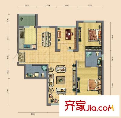 領(lǐng)域佳境二期H戶(hù)型圖 3室2廳2衛(wèi)1廚