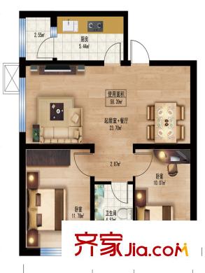 楓藍國際9號樓戶型 2室1廳1衛(wèi)1廚