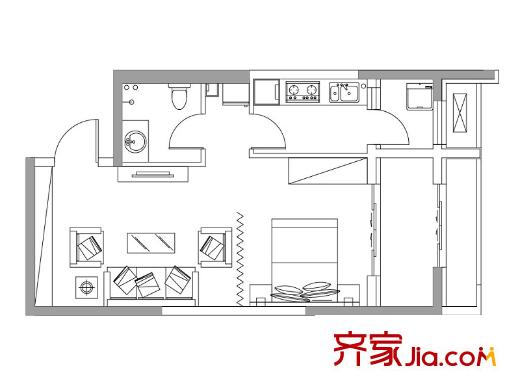萬象上東A棟H戶型 1室1廳1衛(wèi)1廚