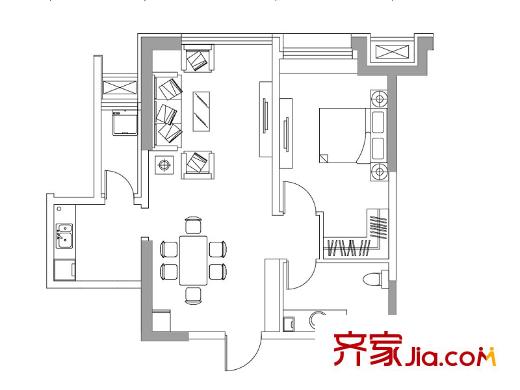 萬象上東A棟G戶型 1室2廳1衛(wèi)1廚