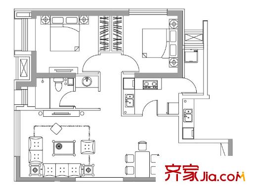 萬象上東A棟F戶型 2室2廳1衛(wèi)1廚