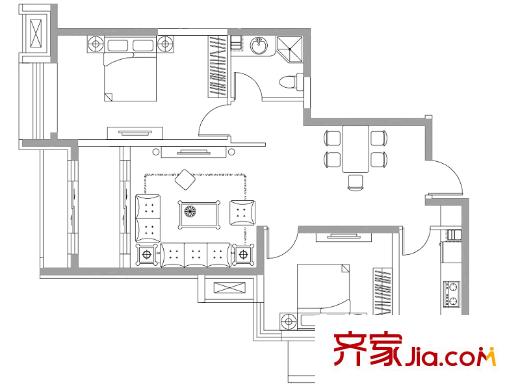 萬象上東B棟L戶型 2室2廳1衛(wèi)1廚