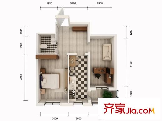珠江帝景d戶型 2室1廳1衛(wèi)