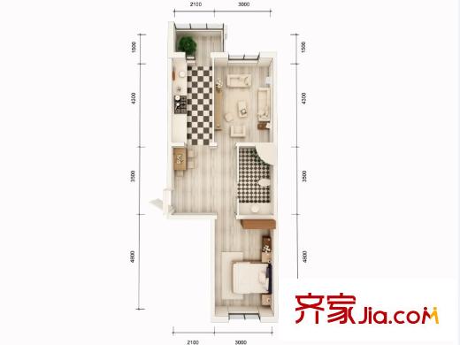 珠江帝景f戶型 2室1廳1衛(wèi)
