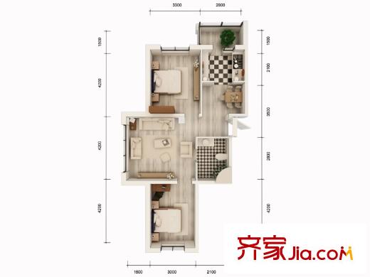 珠江帝景j戶型 2室1廳1衛(wèi)