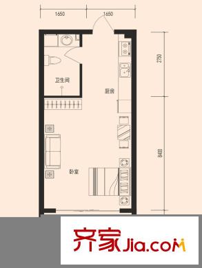鑫泉?金崗灣公寓戶型 1室1衛(wèi)1廚