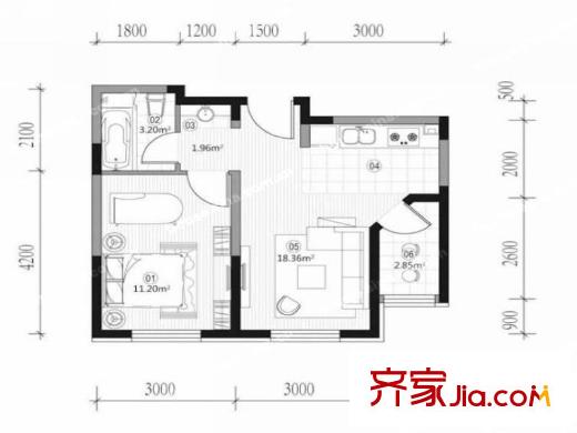 天悅項(xiàng)目通用A戶型圖 1室1廳1衛(wèi)1廚