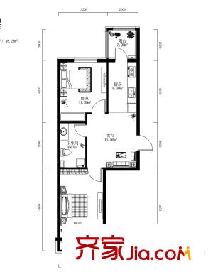 恒祥中山4號(hào)樓01戶型圖 2室1廳1衛(wèi)1廚