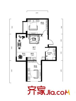 恒祥中山2號(hào)樓02戶型圖 2室1廳1衛(wèi)1廚