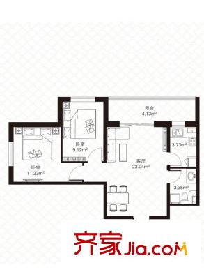 湘江悅1號樓C戶型 2室1廳1衛(wèi)1廚