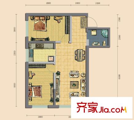領(lǐng)域佳境二期I戶(hù)型圖 2室2廳1衛(wèi)1廚