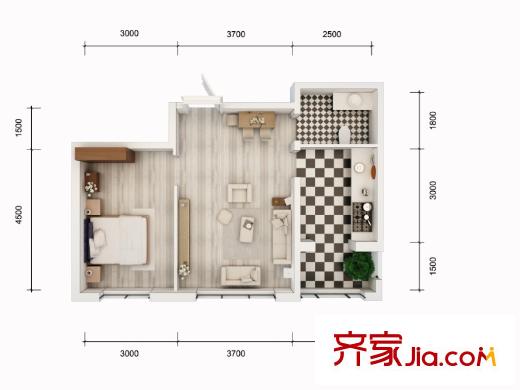 珠江帝景c戶型  1室1廳1衛(wèi)