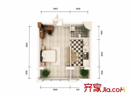 珠江帝景a戶型  1室1廳1衛(wèi)