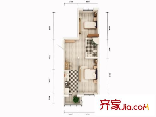 珠江帝景e戶型  2室1廳1衛(wèi)