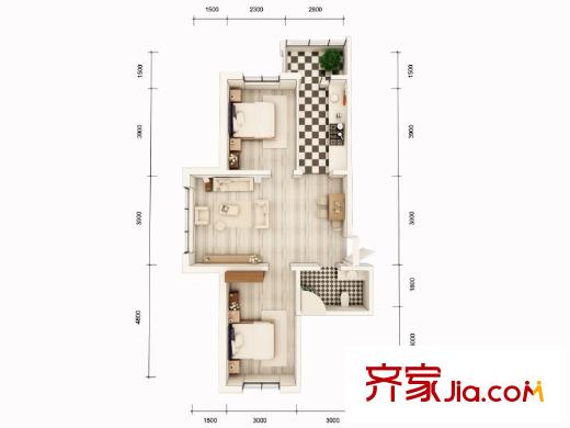 珠江帝景i戶型  2室1廳1衛(wèi)