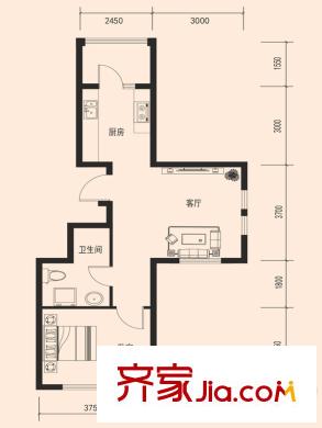 鑫泉?金崗灣G戶型 1室1廳1衛(wèi)1廚