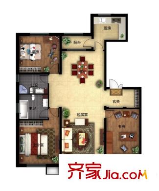 魯商松江新城C戶型 3室2廳2衛(wèi)1廚