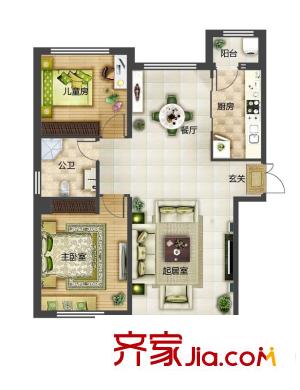 魯商松江新城H戶型 2室2廳1衛(wèi)1廚