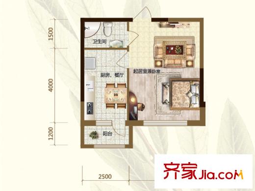 遠創(chuàng)樾府項目通用W戶型 1室1廳1衛(wèi)1廚
