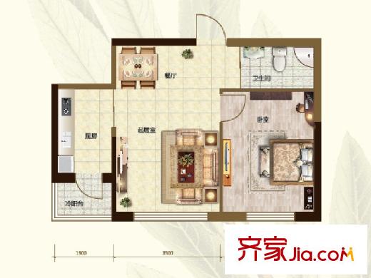 遠創(chuàng)樾府項目通用A戶型 1室1廳1衛(wèi)1廚