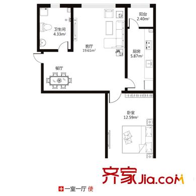 格蘭云天四期A1號樓F戶型 1室1廳1衛(wèi)1廚