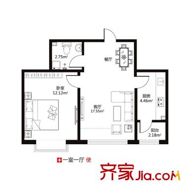 格蘭云天四期A6號樓B戶型 1室1廳1衛(wèi)1廚