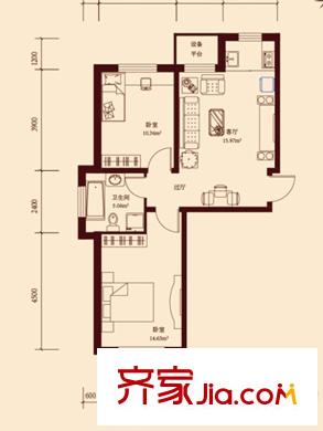 溫哥華森林18層小高層通用3戶型 2室2廳1衛(wèi)1廚