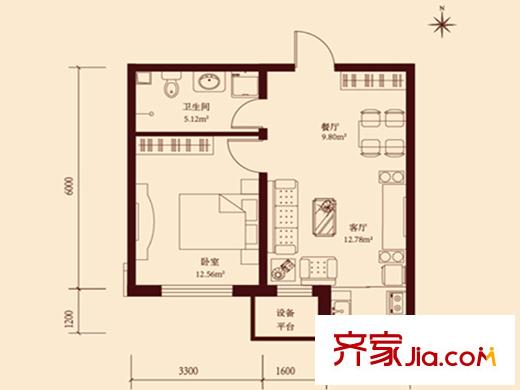 溫哥華森林18層小高層通用1戶型 1室2廳1衛(wèi)1廚