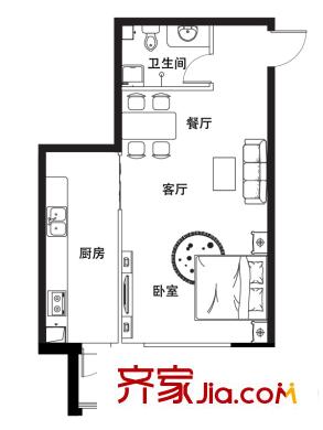 永泰城5號樓B戶型 1室2廳2衛(wèi)2廚