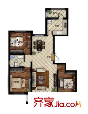 魯商松江新城E戶型 3室2廳1衛(wèi)1廚