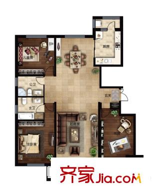 魯商松江新城A戶型 3室2廳2衛(wèi)2廚