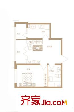 鼎園?明府F4戶型4#3單元 1室1廳1衛(wèi)1廚